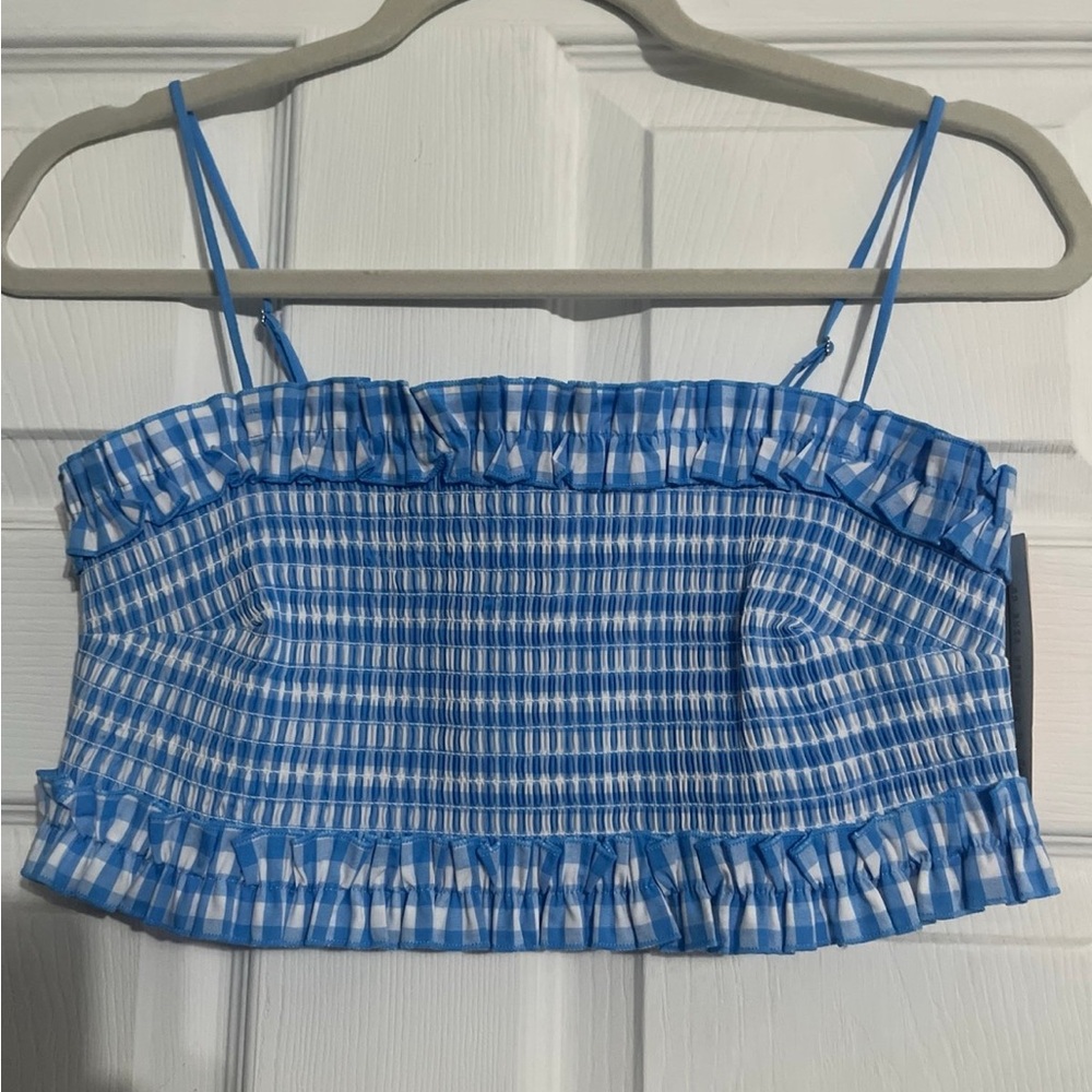 Women's Gingham Woven Bandeau Bralette - Colsie Blue L